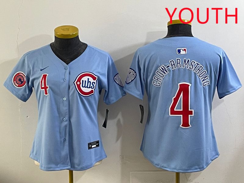 Youth 2025 Chicago Cubs #4 Crow-Armstrong Light Blue Throwback Game Nike MLB Jersey style 1